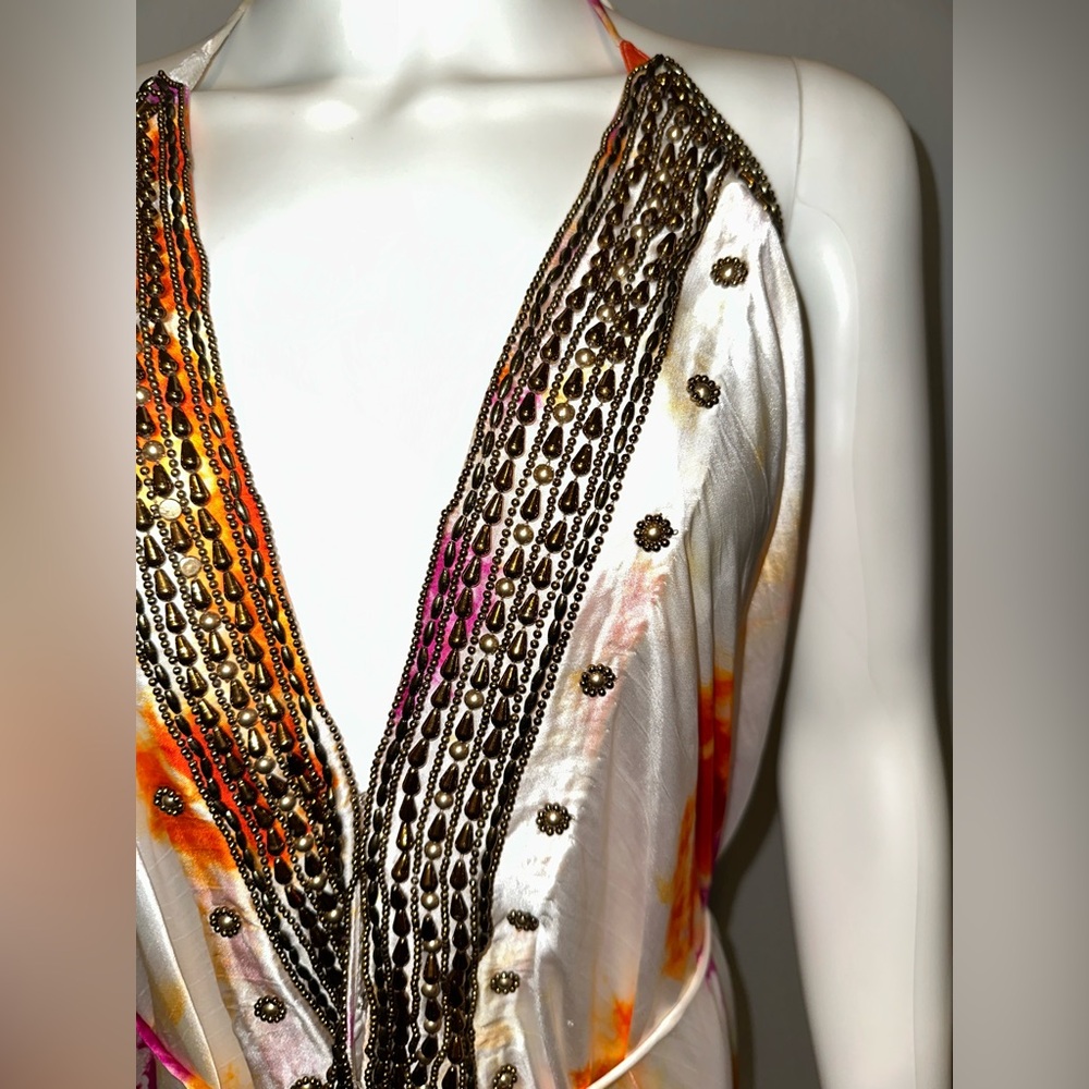 Shahida Parides white tie dye beaded 3 way convertible one shoulder maxi dress - Picture 5 of 10